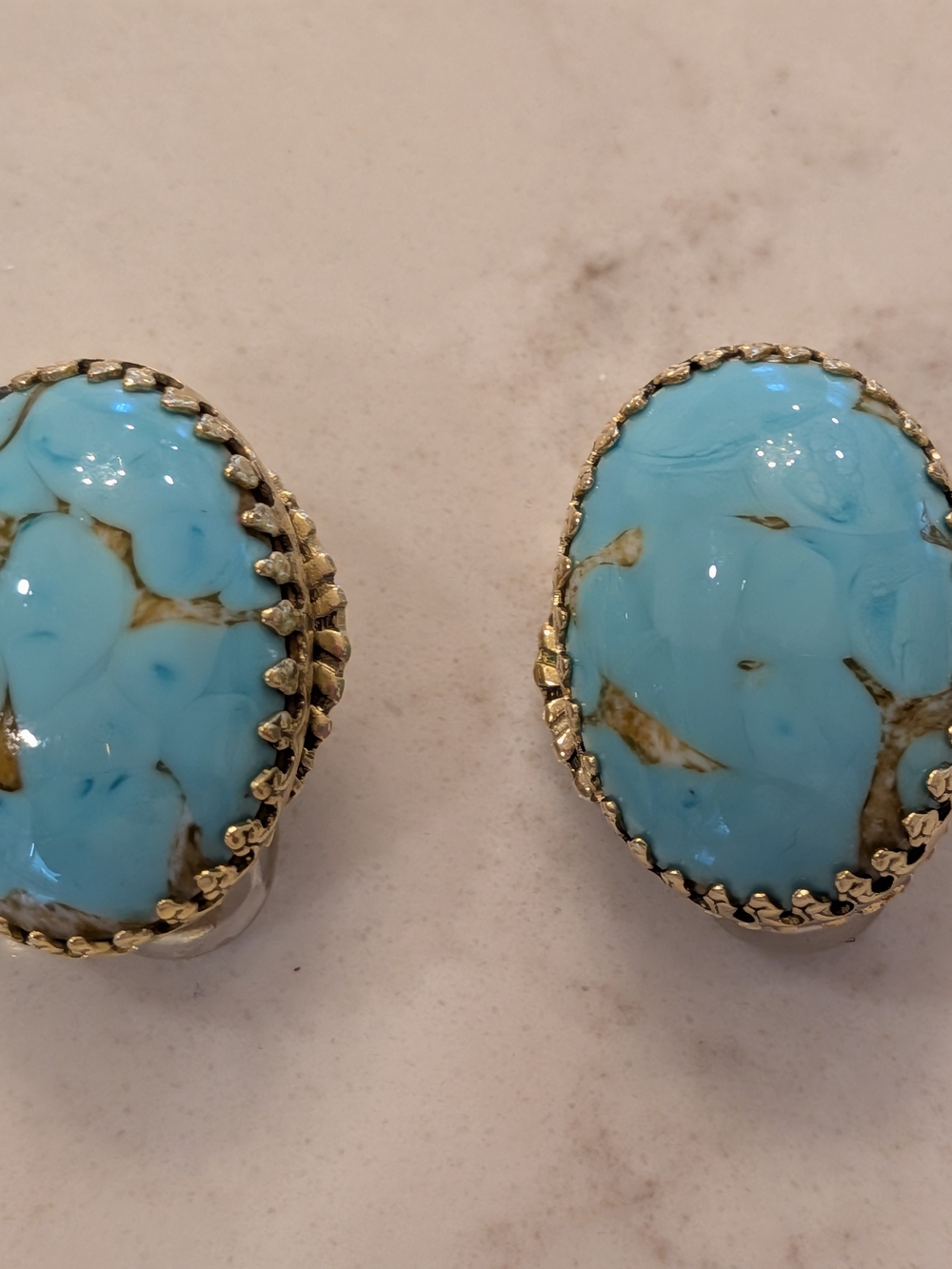 B#2: Vintage Turquoise Blue Oval Stone Clip-On Earrings